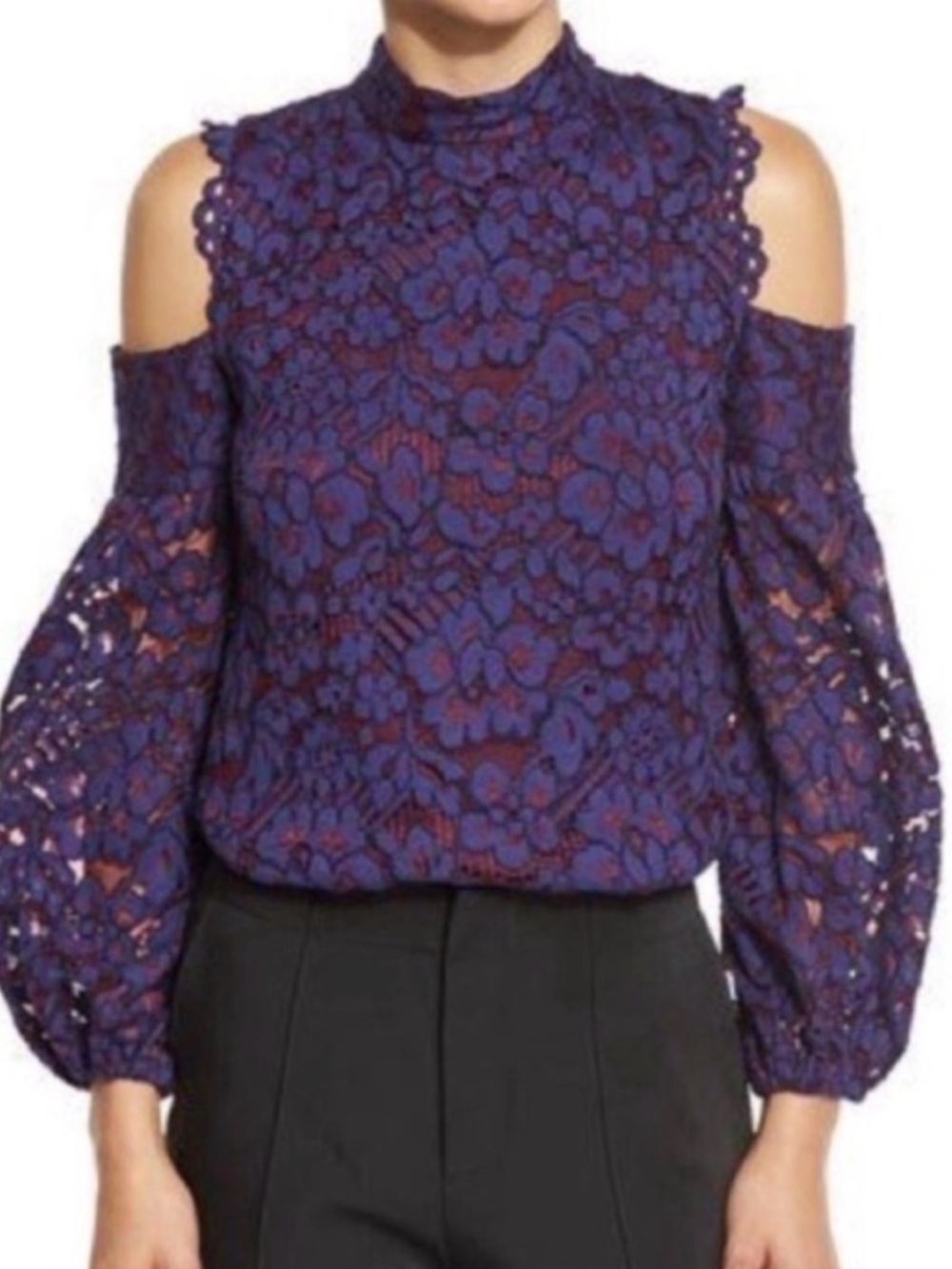 🦋 Alexis Purple Cold-Shoulder Lace Top
